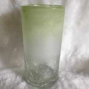 Hand Blown Tall Glass Art Vase or Pillar Candle Holder Color Sea Glass Green